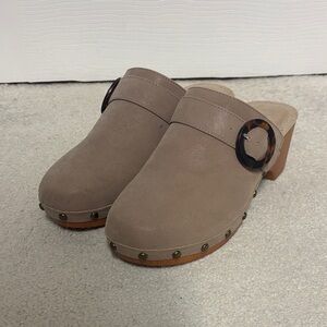 MIA Taupe Mules with Tortoise Buckle
